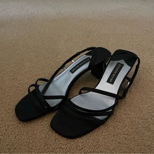 Black Strappy Kitten Heel with an accent pendant